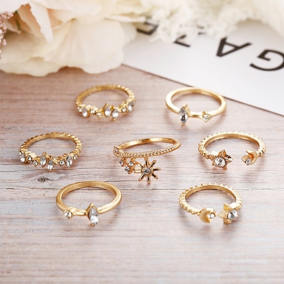 **ROMILLY* 7-Pc Gold x Rhinestone Fashion Ring Set - Picture 2 of 5